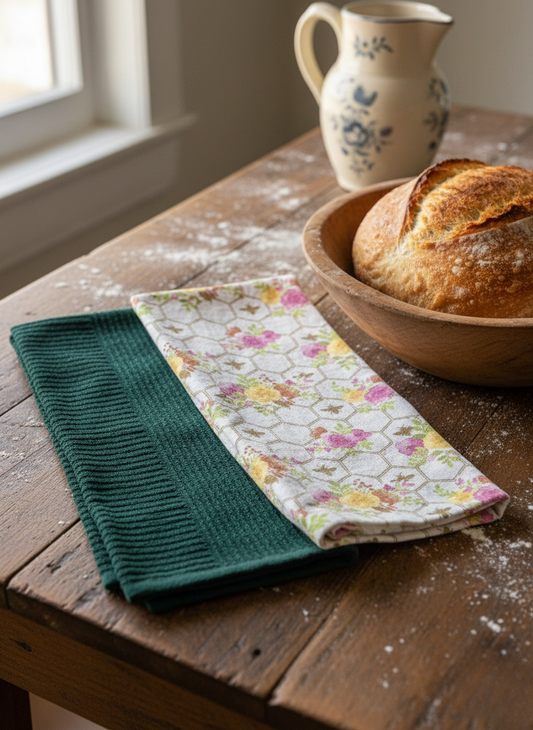 Honeycomb & Emerald Kitchen Towel - Set of 2