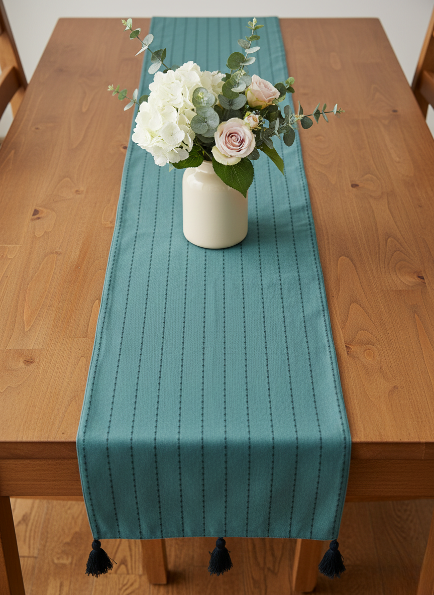 Cerulean Tide Embroidered Table Runner - Premium Home Decor by Moraari