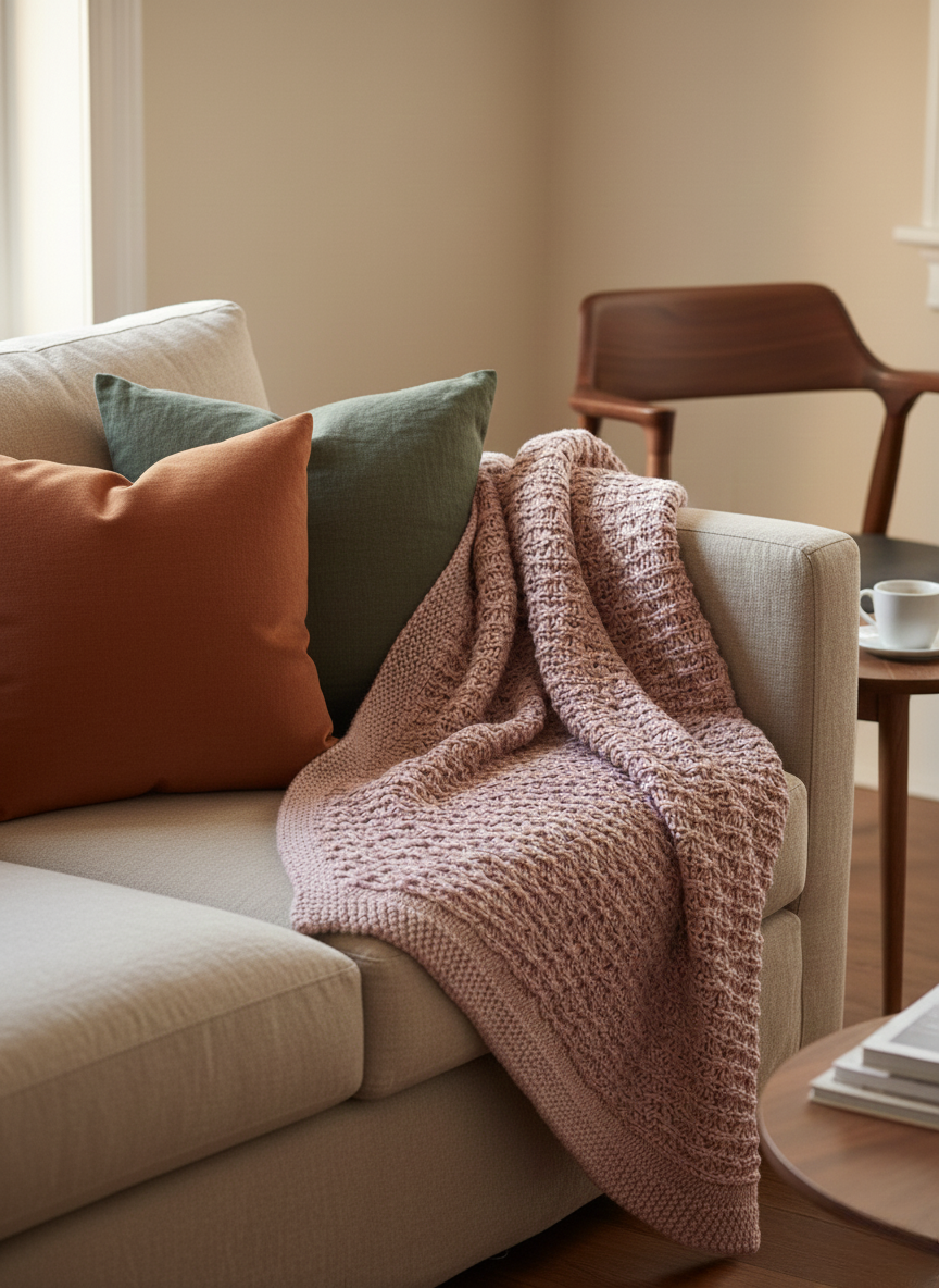 Blush Bobble-Knit Throw - Premium Home Decor by Moraari