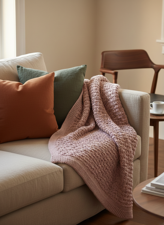 Blush Bobble-Knit Throw