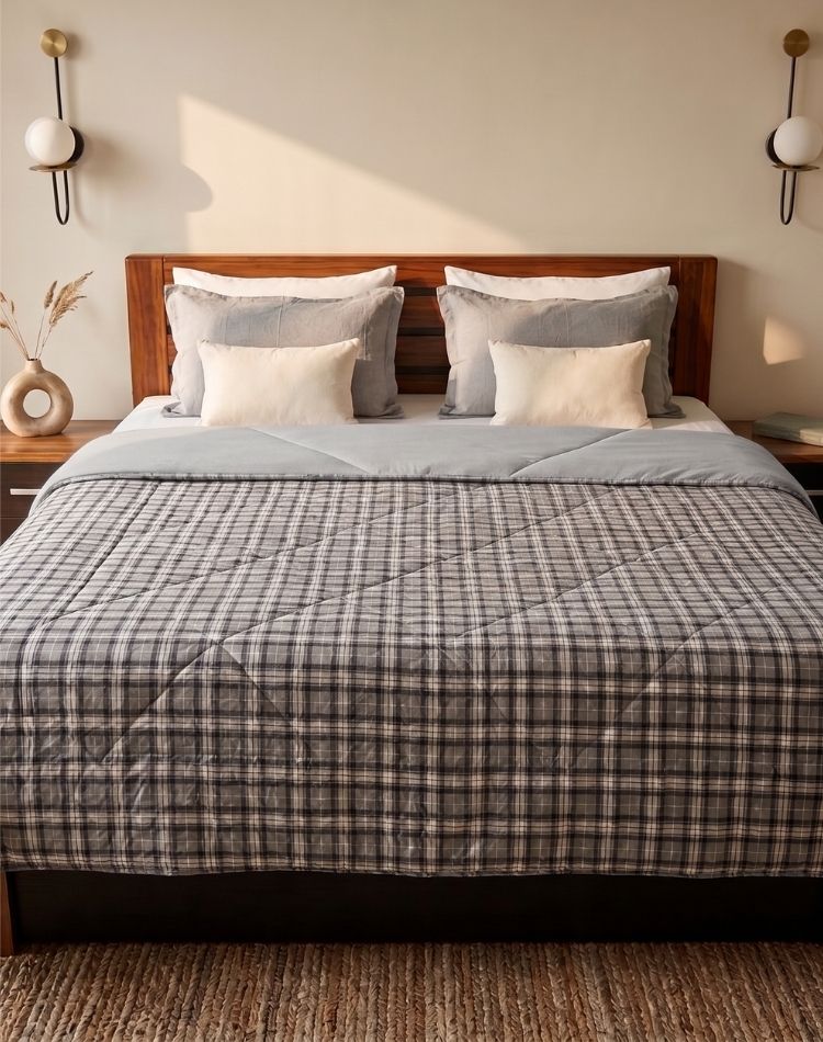 Plaid Check Reversible Quilt - King