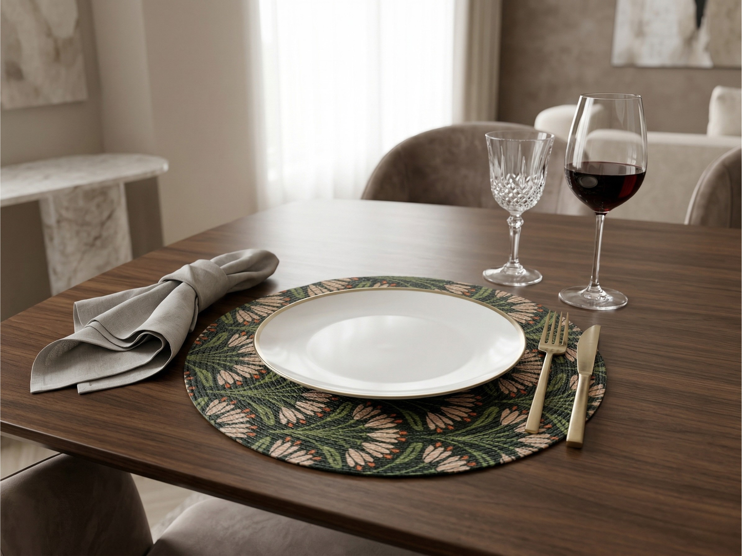 Forest Bloom Round Braided Placemat - Set of 2 - Premium Home Decor by Moraari