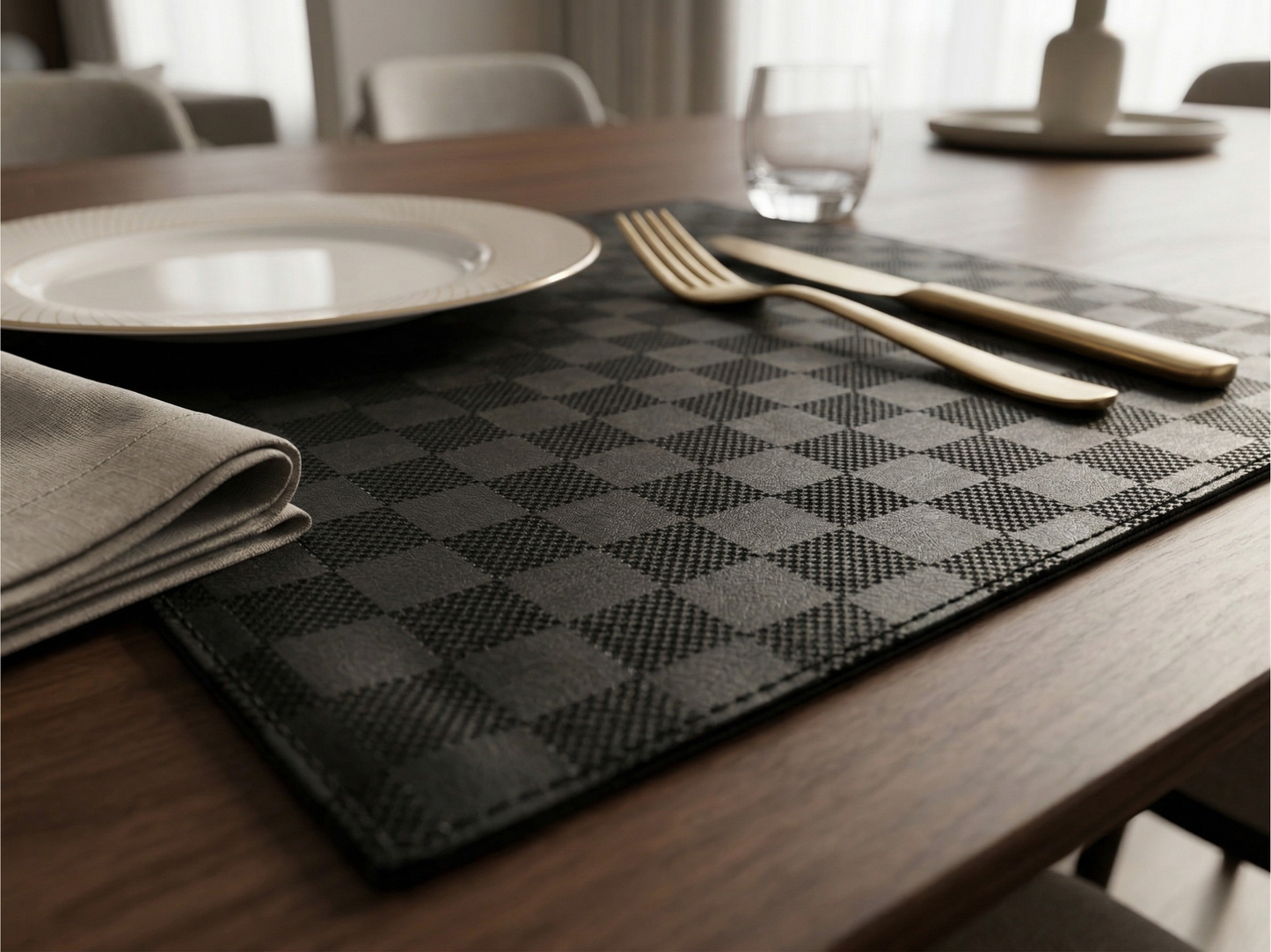 Midnight Luxe Vegan Leather Placemat - Set of 2 | Black color - Premium Home Decor by Moraari