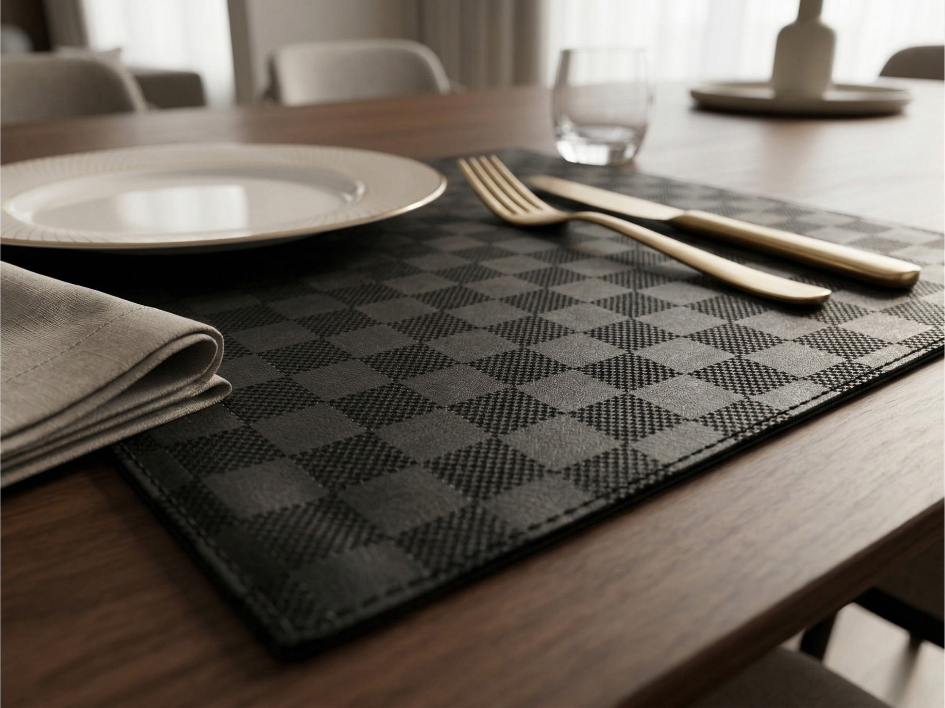 Midnight Luxe Vegan Leather Placemat - Set of 2 | Black color - Premium Home Decor by Moraari