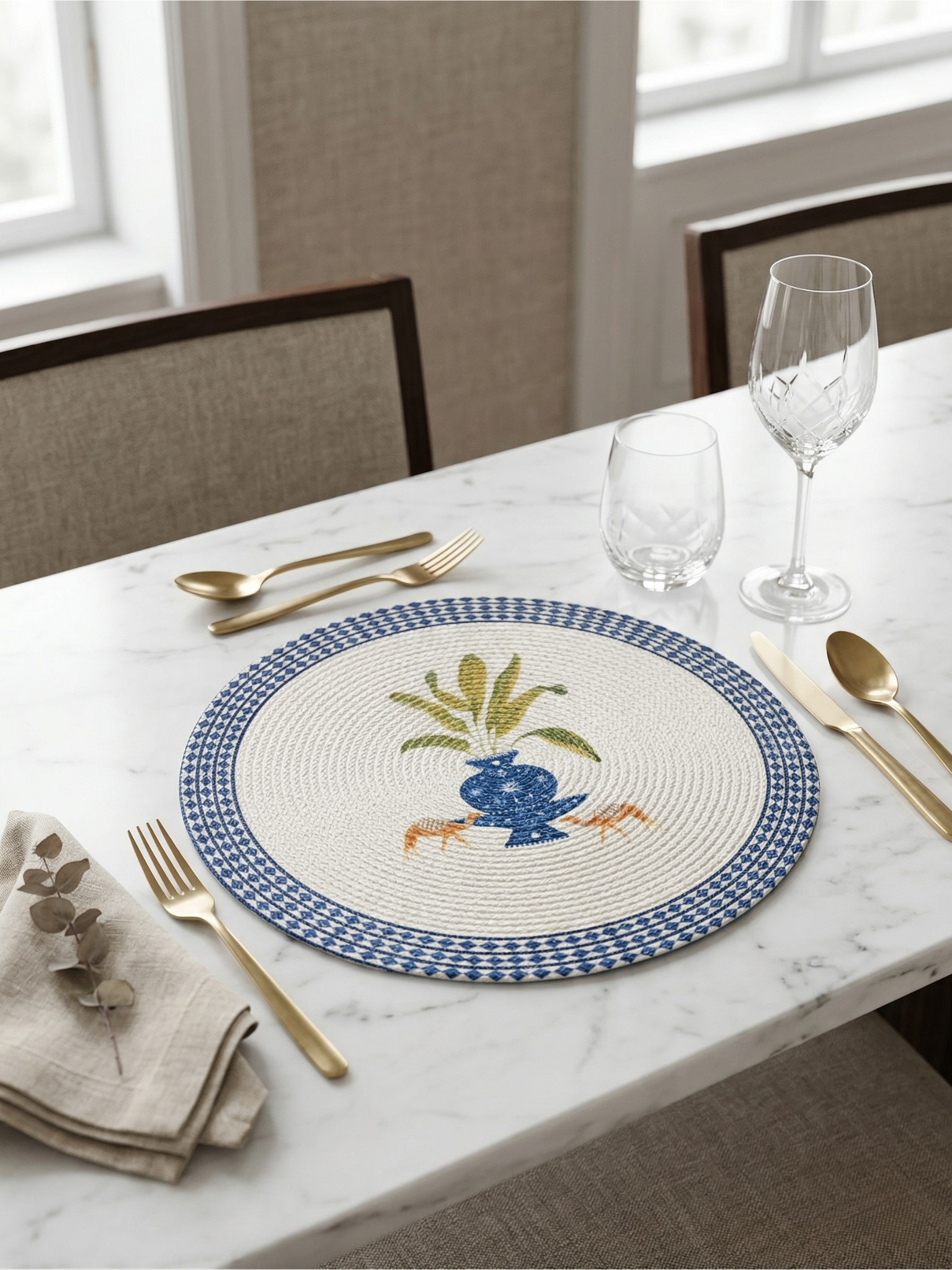 Sahara Azure Braided Round Placemat - Set of 2 - Premium Home Decor by Moraari