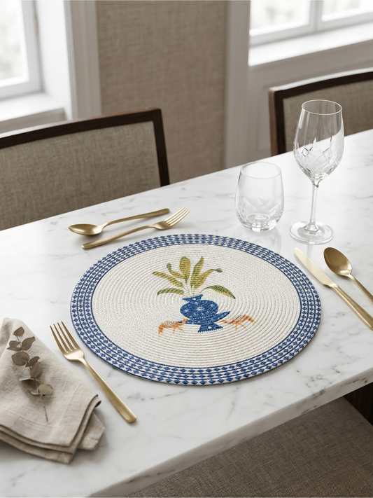 Sahara Azure Braided Round Placemat - Set of 2 - Premium Home Decor by Moraari