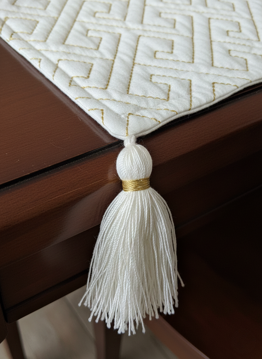 Ivory & Gold Maze Table Runner - Premium Home Decor by Moraari