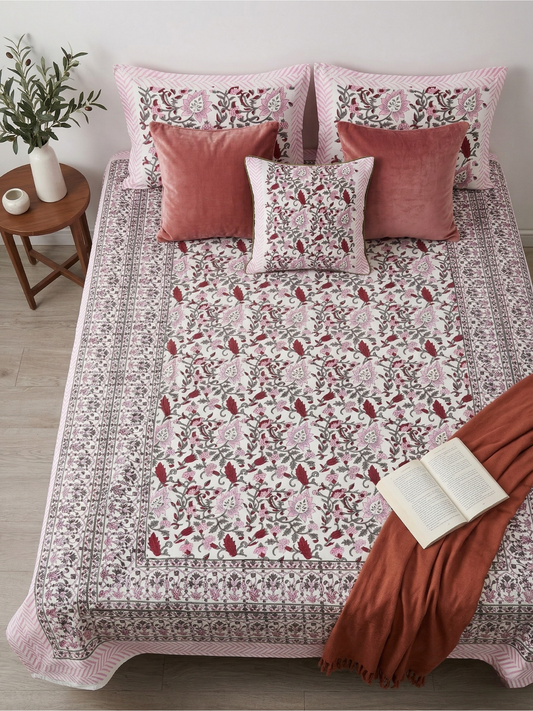 Phool Jharokha Cotton Percale Bedsheet - Premium Home Decor by Moraari