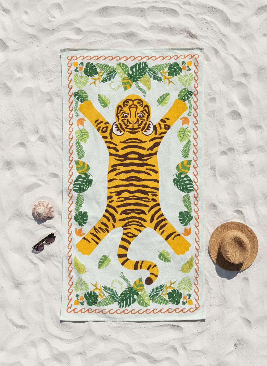 Saffron Jungle Tiger Beach Towel - Premium Home Decor by Moraari