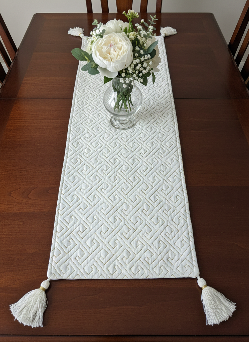 Ivory & Gold Maze Table Runner - Premium Home Decor by Moraari