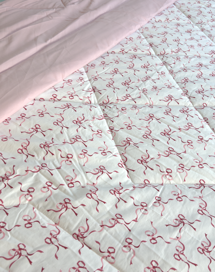 Blush Ribbon Reversible Quilt - Queen