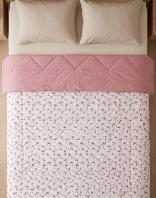 Blush Ribbon Reversible Quilt - Queen