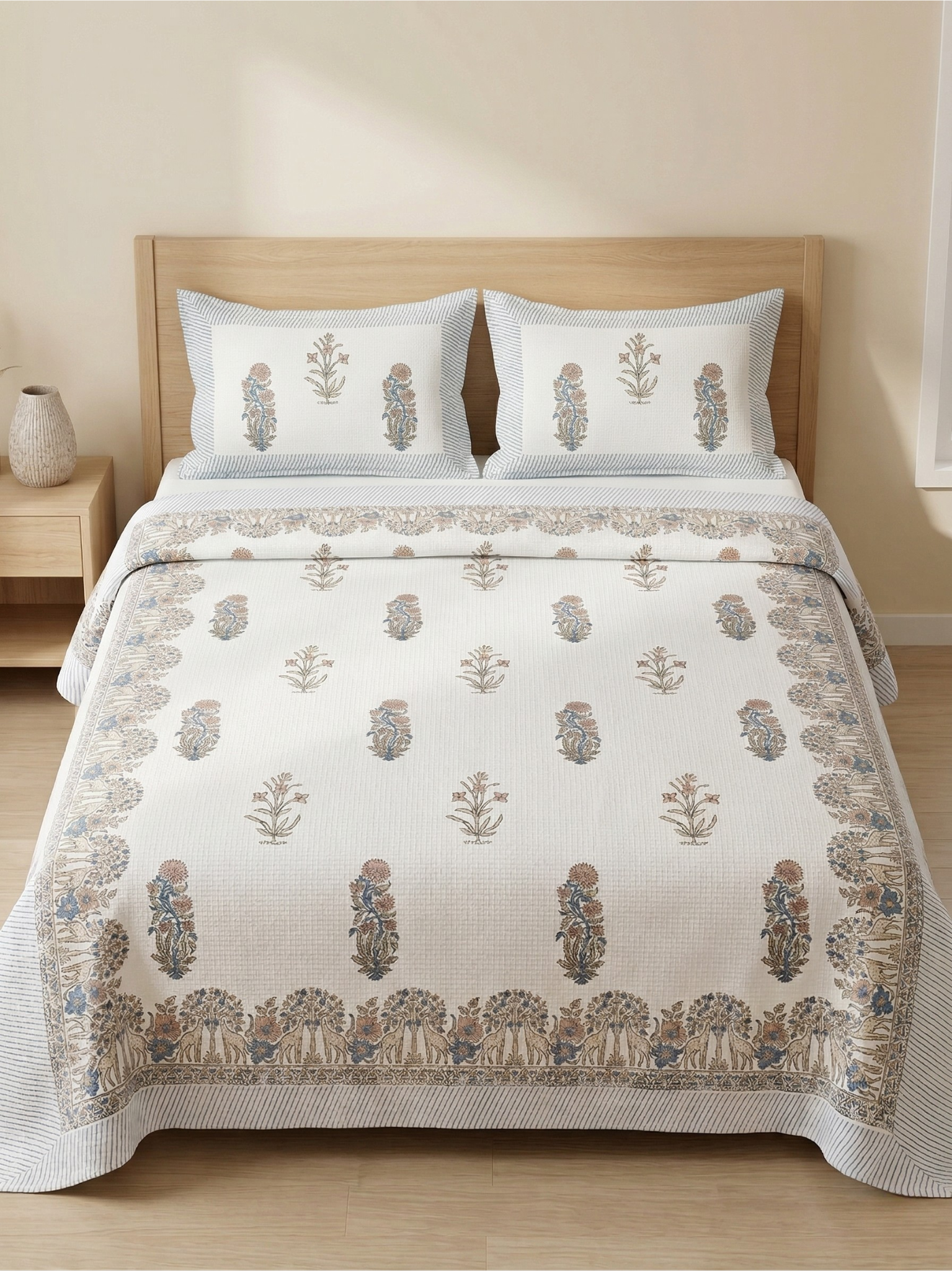 Mriga Vatika Cotton Waffle Bedcover - Premium Home Decor by Moraari