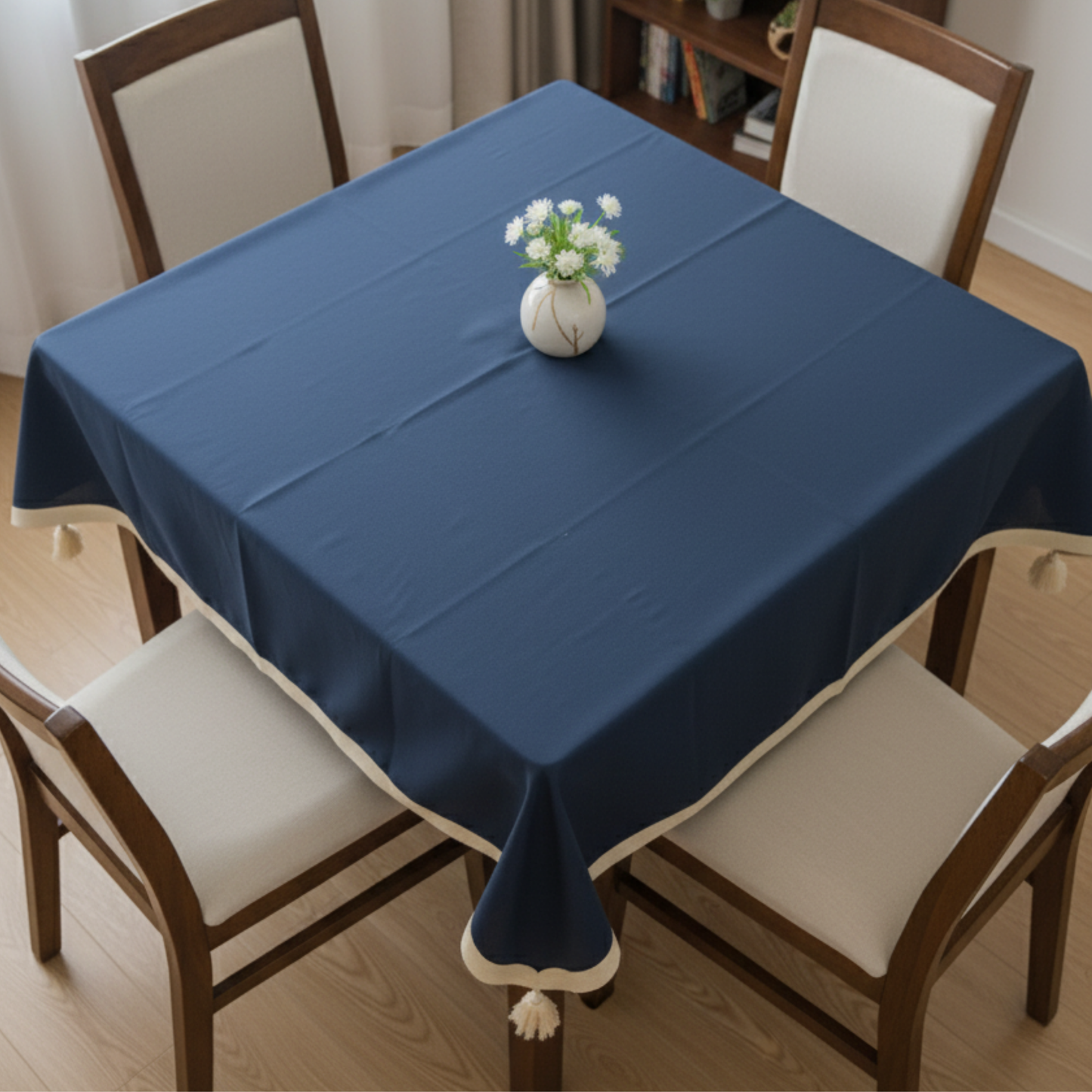 Navy Gold Tassel Square Tablecloth - Premium Home Decor by Moraari