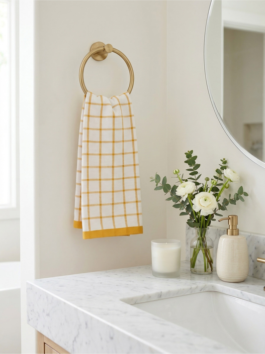 Saffron Grid Hand Towels - Set of 2 - Premium Home Decor by Moraari