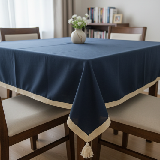 Navy Gold Tassel Square Tablecloth - Premium Home Decor by Moraari