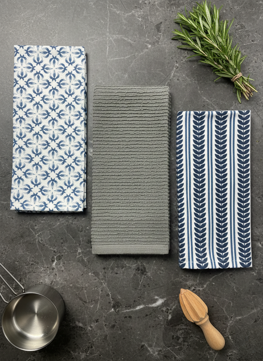 Neel Blue Pottery Kitchen Towel - Set of 3 - Premium Home Decor by Moraari