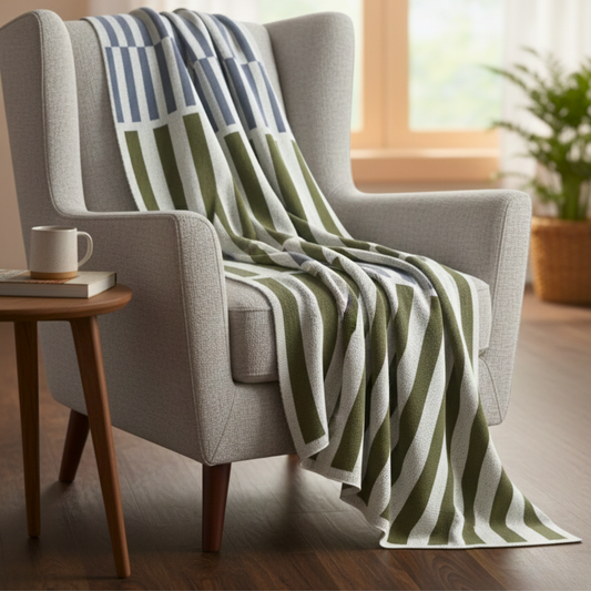 Olive & Slate Reversible Knitted Throw