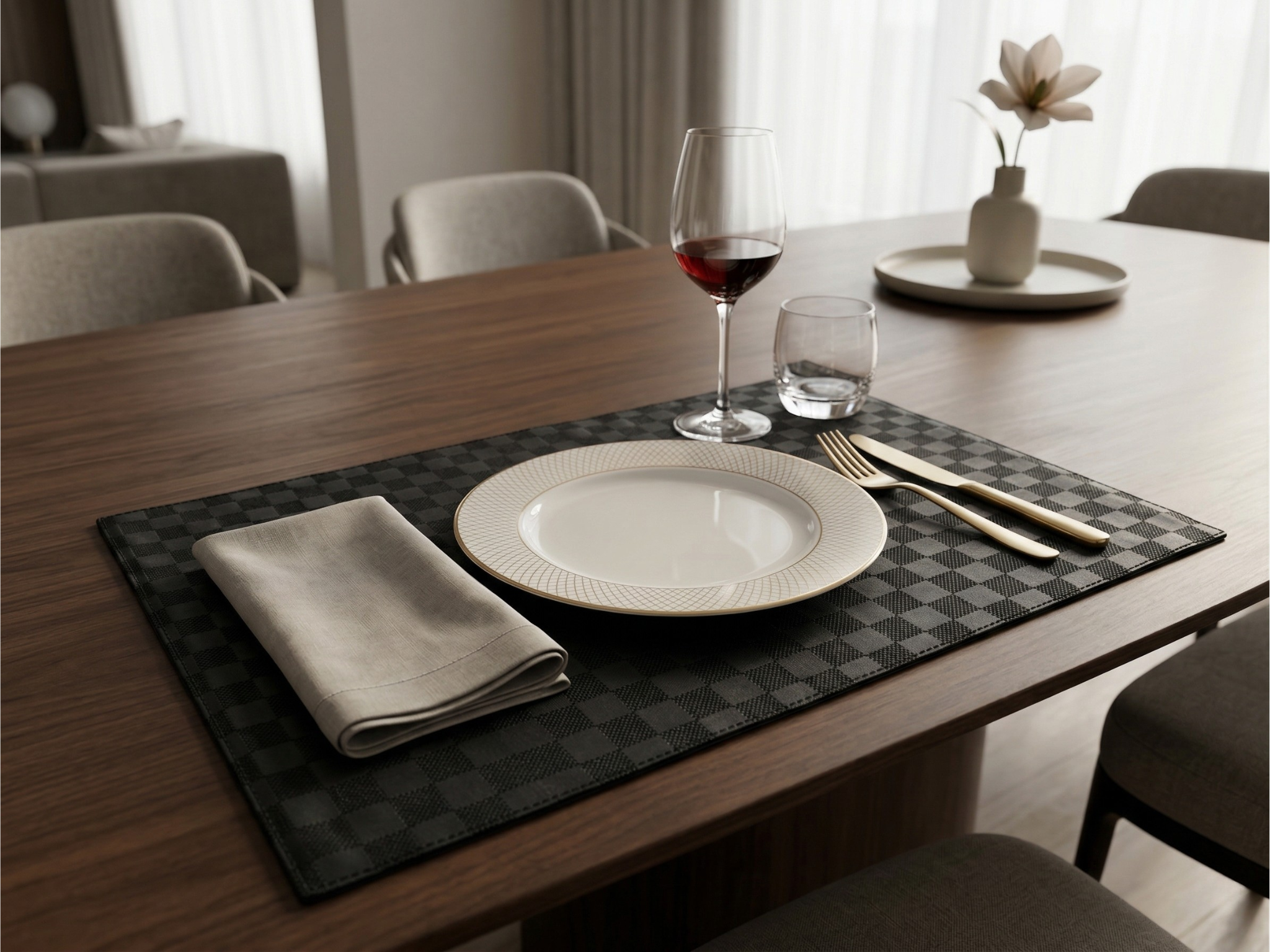 Midnight Luxe Vegan Leather Placemat - Set of 2 | Black color - Premium Home Decor by Moraari