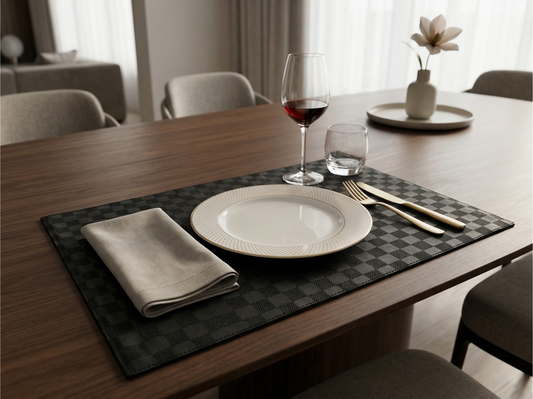 Midnight Luxe Vegan Leather Placemat - Set of 2 | Black color - Premium Home Decor by Moraari