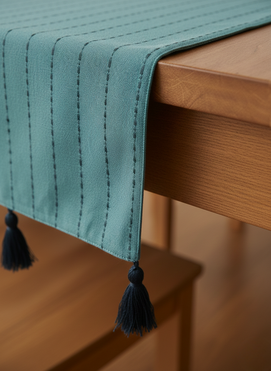 Cerulean Tide Embroidered Table Runner - Premium Home Decor by Moraari