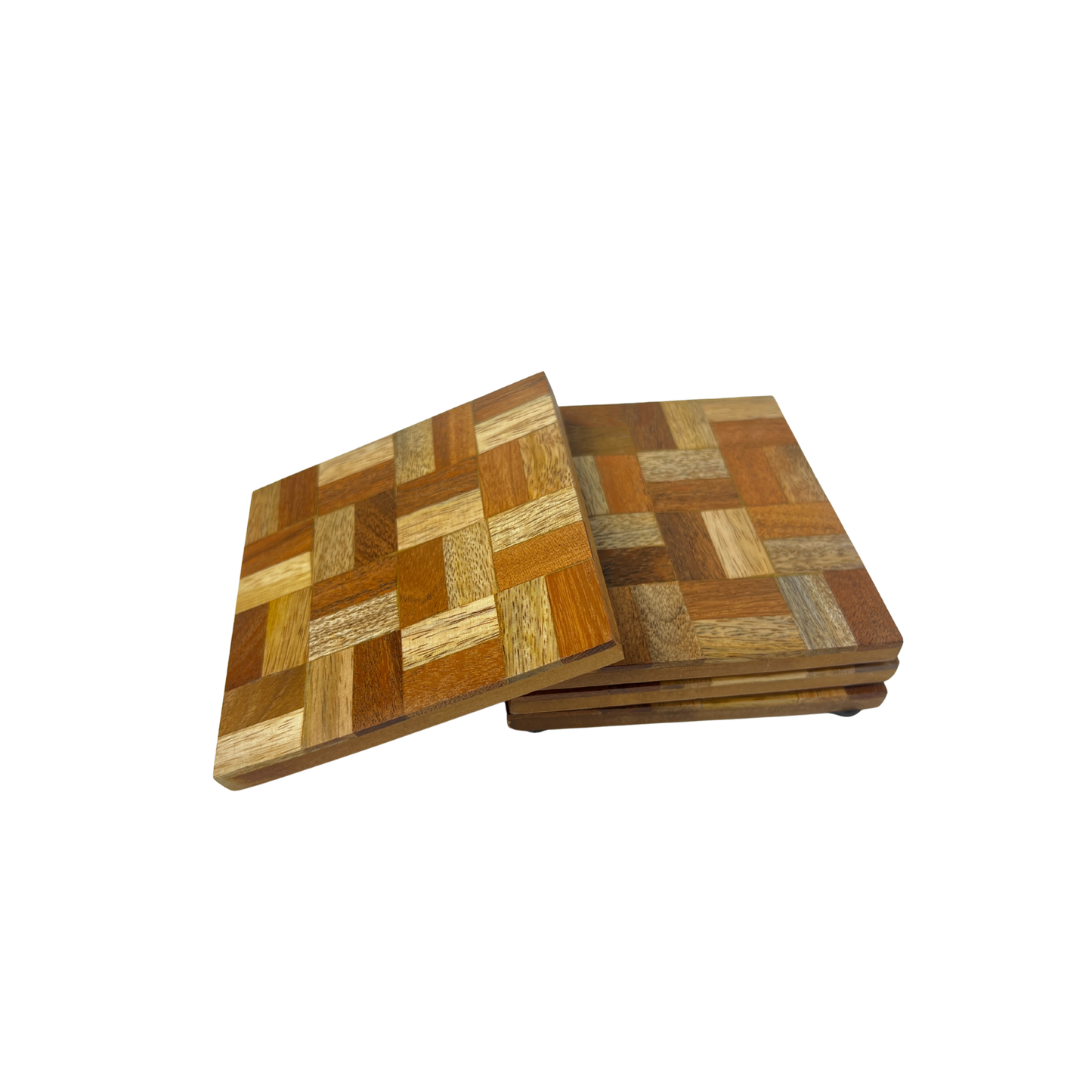 Gridcraft Mango Wood Coasters - Set of 4 - Premium Home Decor by Moraari