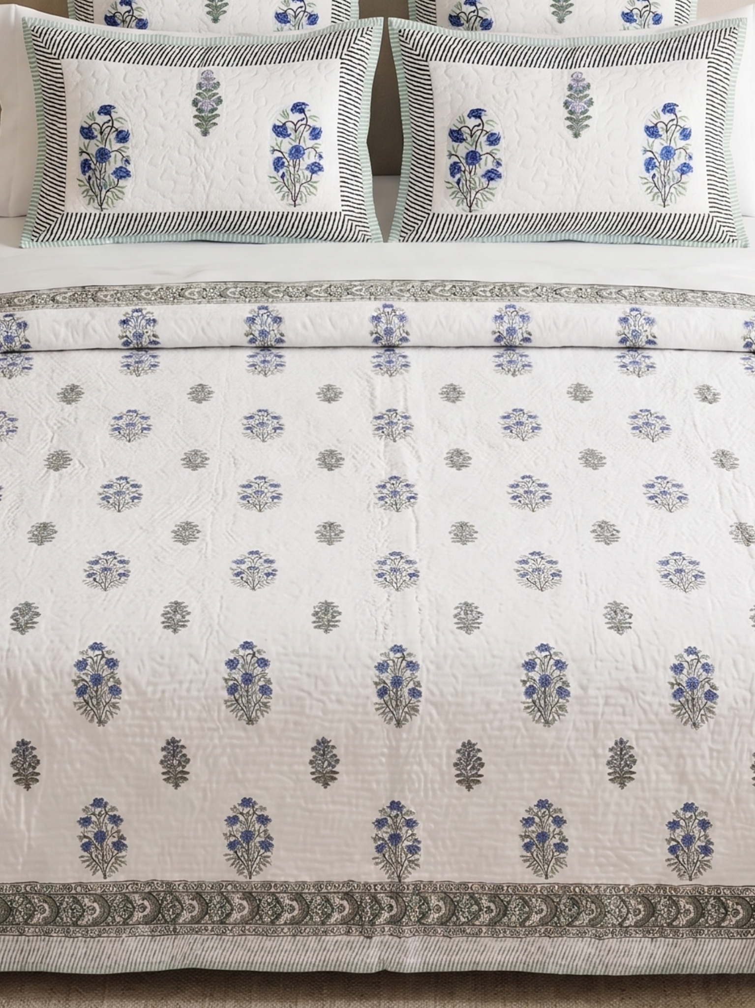 Indigo Bloom Reversible AC Quilt - Mulmul - Premium Home Decor by Moraari