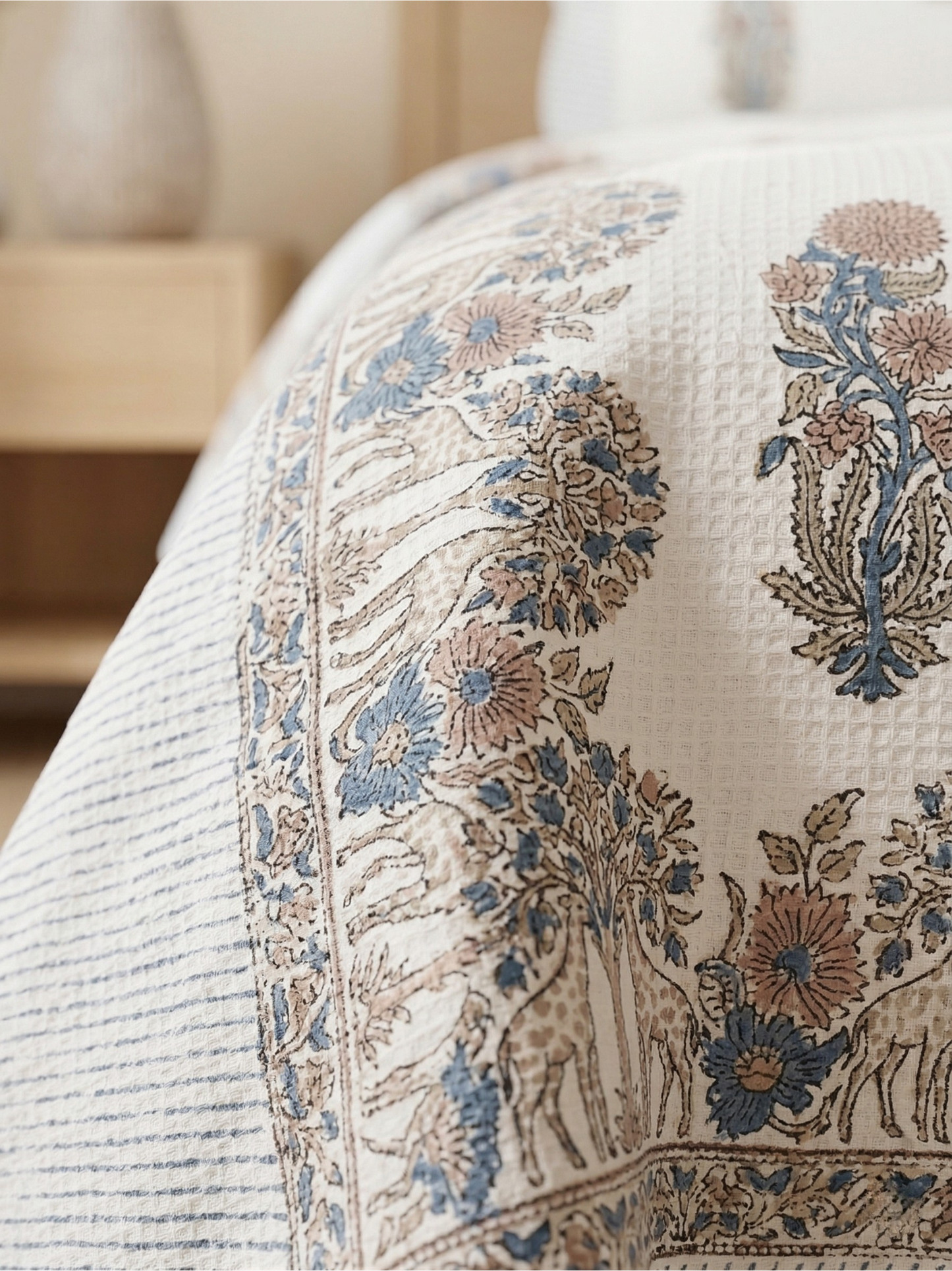 Mriga Vatika Cotton Waffle Bedcover - Premium Home Decor by Moraari